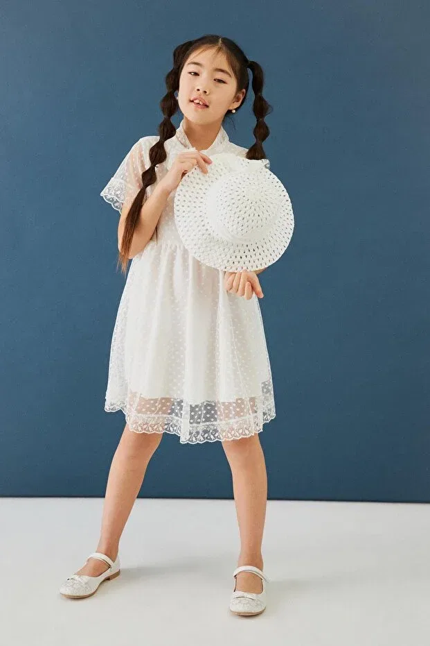 Детское платье для девочек с воротником Hat and stewardess collar Perendi, White