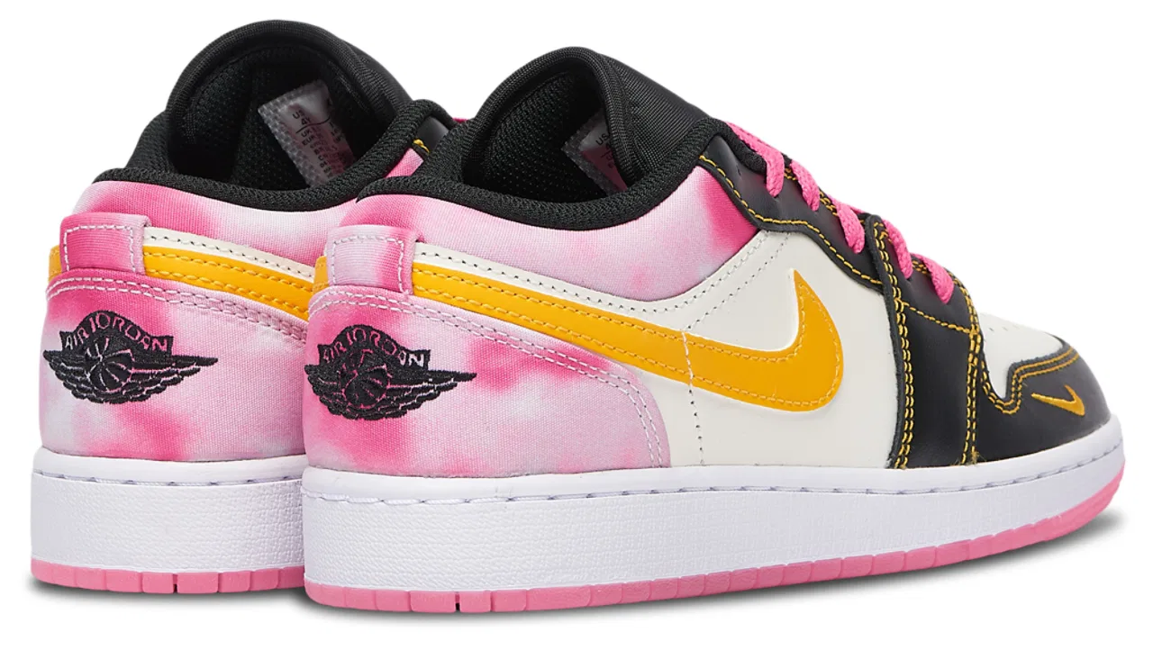 Детские кроссовки для девочек с принтом AJ 1 Low SE Jordan, Black/Gold/Pink — фото 3
