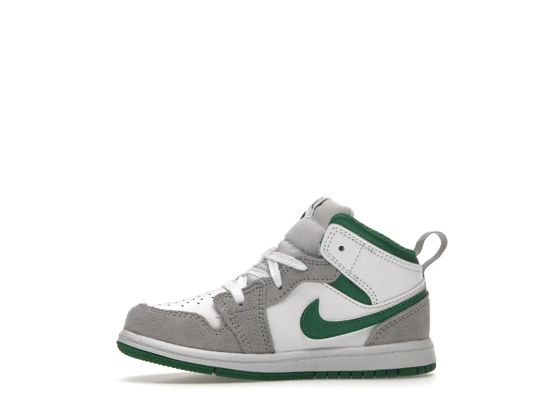 Детские Кроссовки с принтом Jordan 1 Mid SE Jordan, White/Pine Green/Light Smoke Grey — фото 3