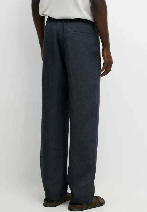 Брюки из льна Trousers Massimo Dutti, Mottled Dark Blue, темно-синий — фото 3