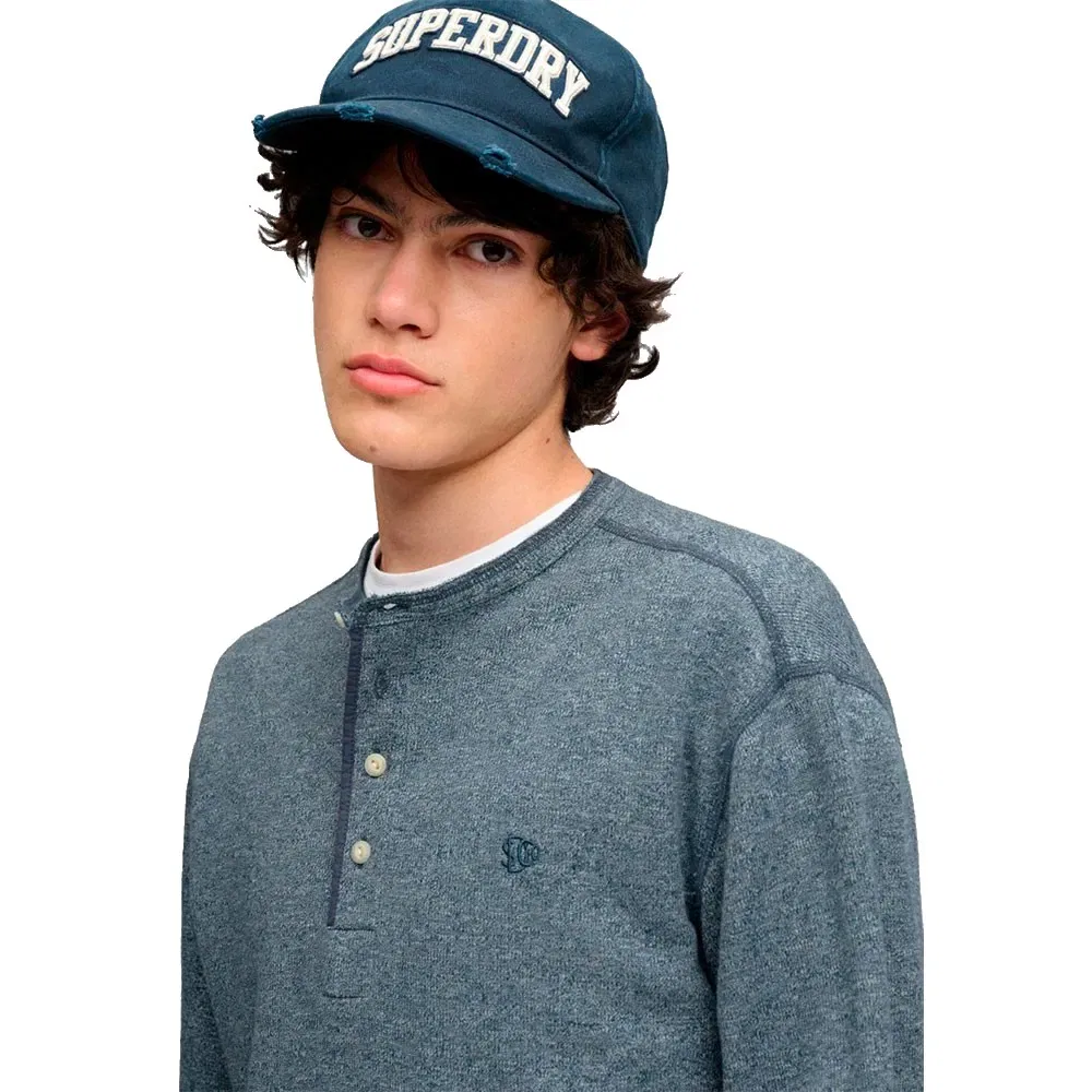 Мужской свитер с фактурным вязанием Mini Slub Waffle Grandad Superdry, Blue — фото 4