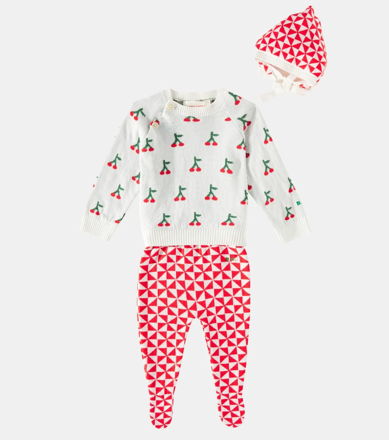 Комплект из свитшота, брюк и шапки Baby Cherry Bobo Choses, белый — фото 2