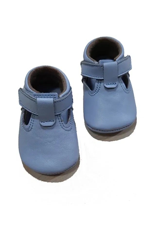 Детские туфли для мальчиков с коротким каблуком First step light blue baby shoes Kapar, Light Blue — фото 2