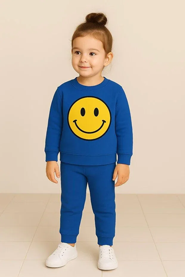Детское платье-свитшот с принтом Smiley Emoji Printed Playwear, Blue — фото 2