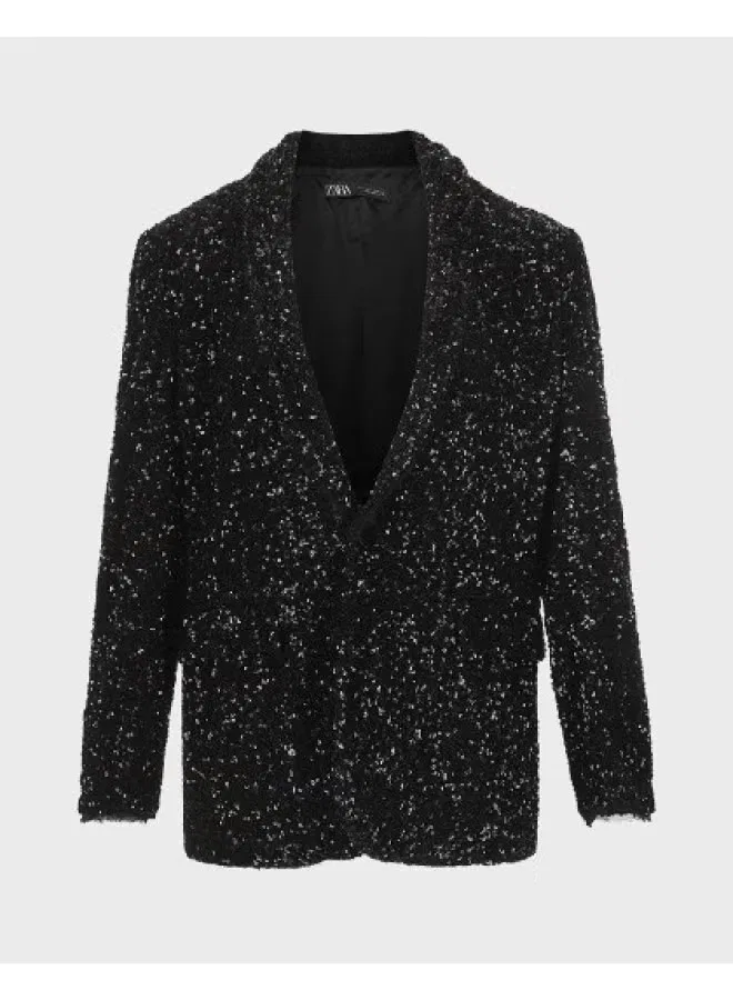 Блейзер с блестящими пайетками и подплечниками Zara, черный