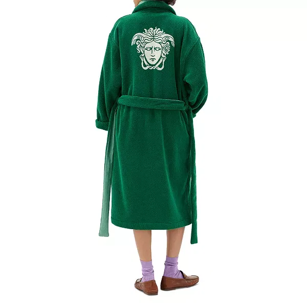 Женский халат из махровой ткани с поясом Medusa Jacquard Versace, Green/White — фото 3