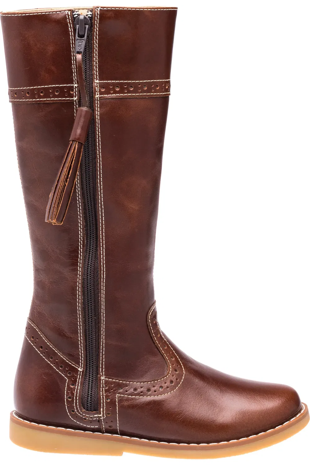 Детские ботинки кожаные с брогированием Riding Boot Elephantito, коричневый — фото 3