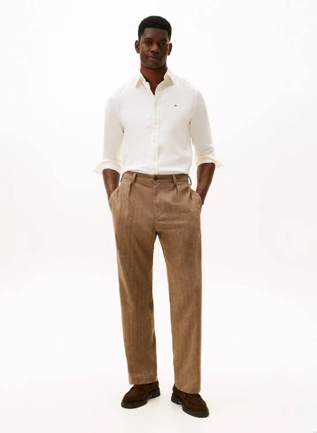 Рубашка с длинным рукавом Th Flex Regular Fit Tommy Hilfiger, слоновая кость — фото 3
