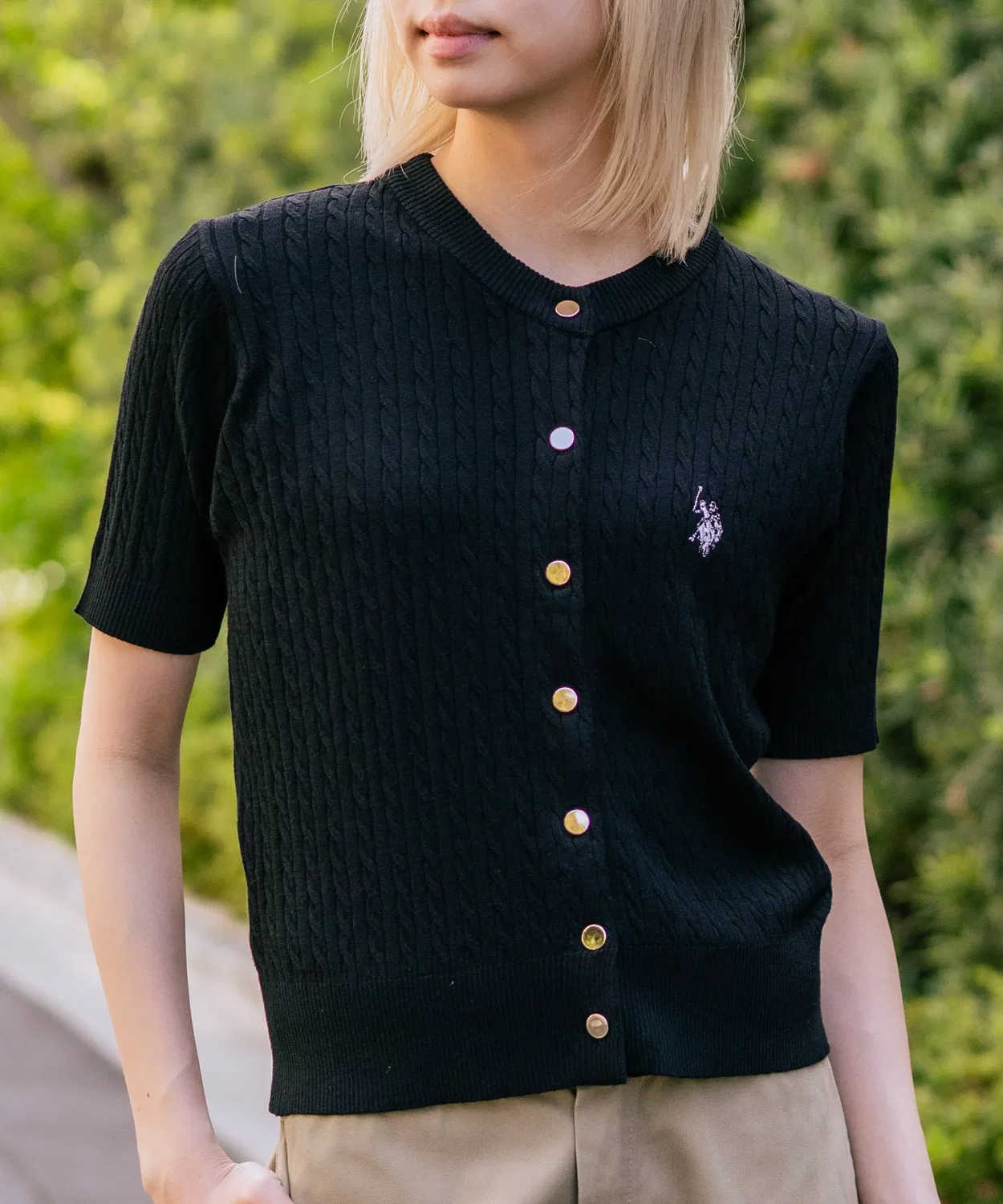 Женский полутораслойный кардиган с коротким рукавом, с логотипом U.S. POLO ASSN., Черный