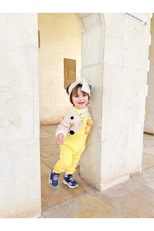 Детский комбинезон для девочек хлопковый Teddy bear buttoned baby kids knitwear salopet Gogo Bici, Yellow — фото 4