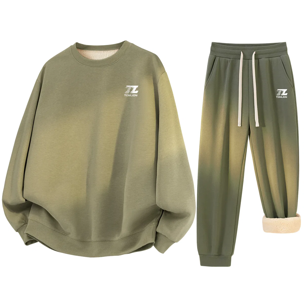 Детский комплект из свитшота и джоггеров с принтом Minimalist Style Letter Print Tonlion, Цвет Gray Bean Green/ gray-green