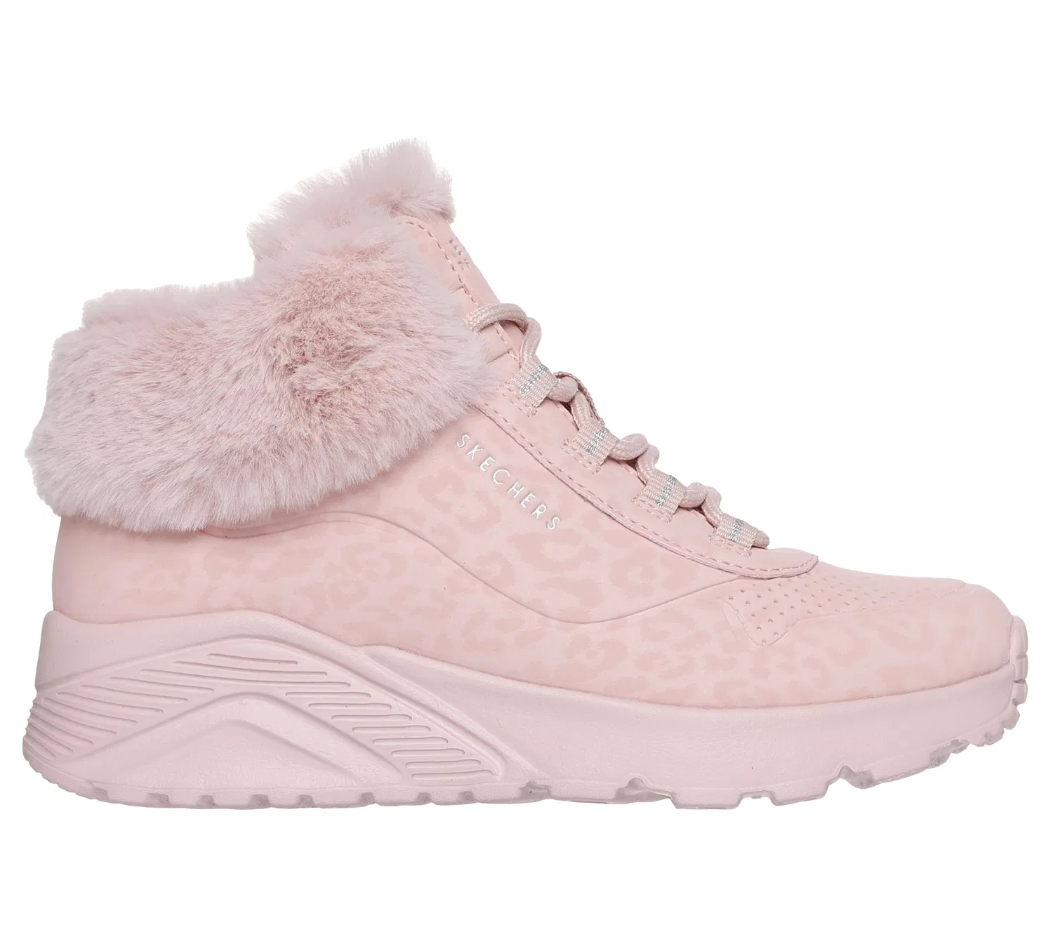 Детские кроссовки для девочек с принтом Uno Lite Cozy Leopard Skechers, Blush Synthetic Trim — фото 4