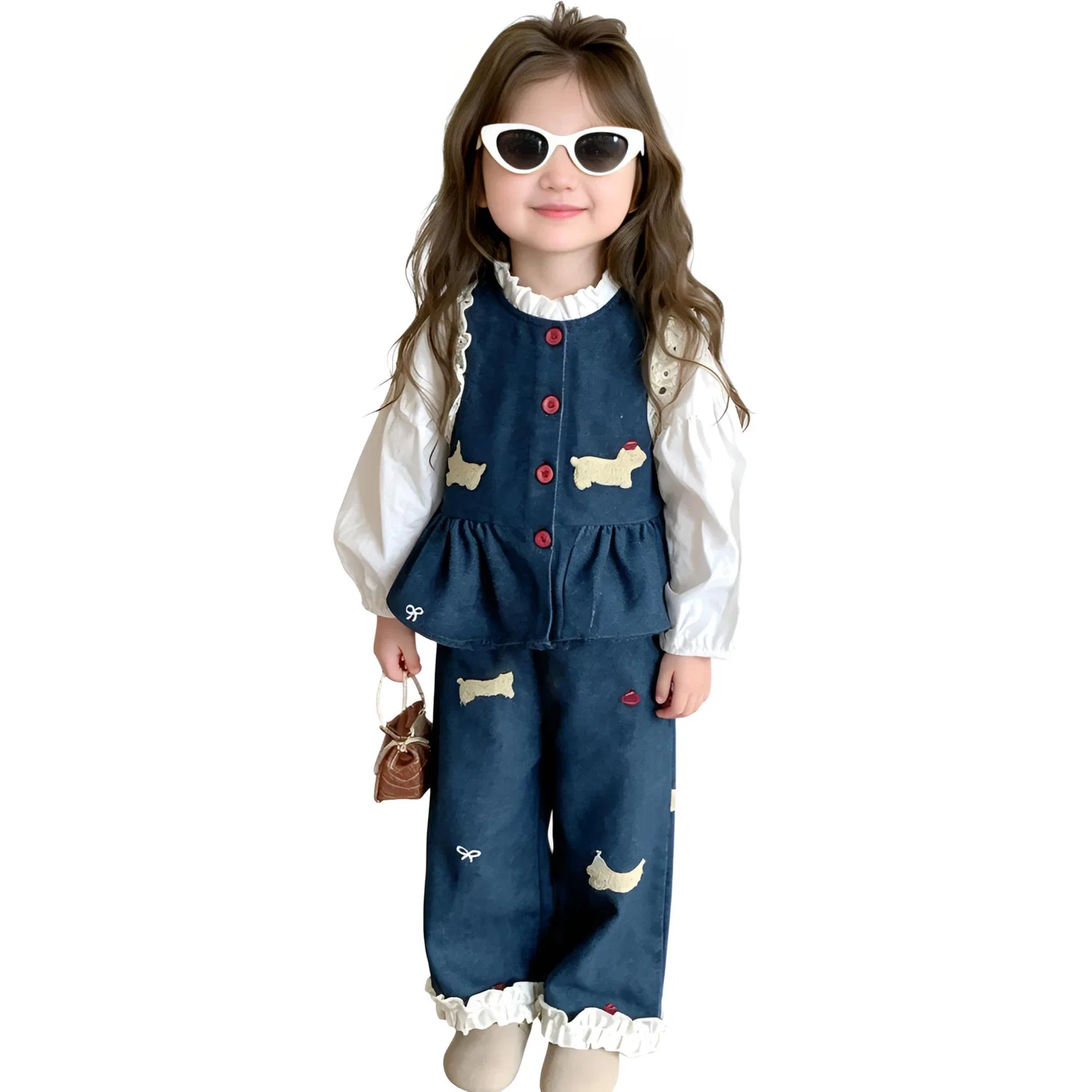 Детский спортивный комплект из трех предметов с воротником-рюшей MADALLO, Blue Three-Piece Set