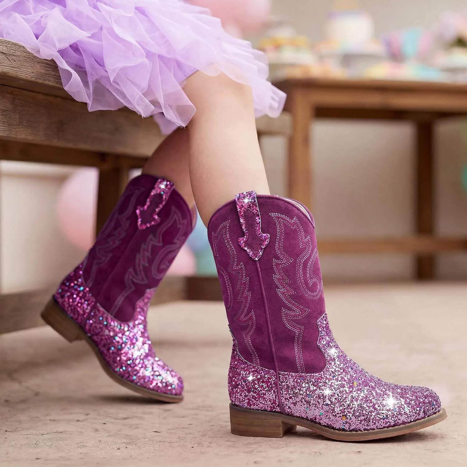 Детские казаки для девочек и мальчиков Motasha, Sequins Purple — фото 4