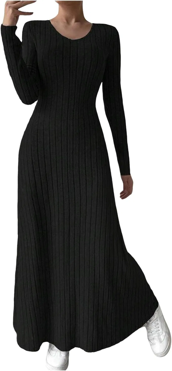 Женское платье-свитер макси A-line Casual, Black