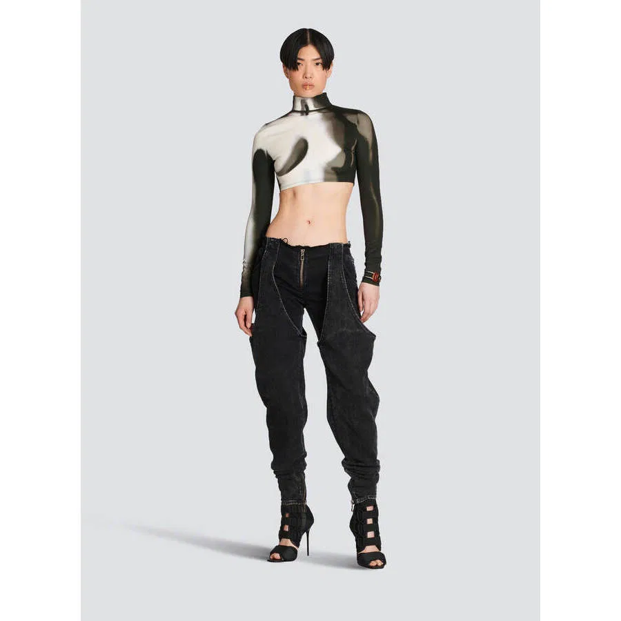 Джинсы с галтер-кроем и эффектом потертости Balmain, Black — фото 2