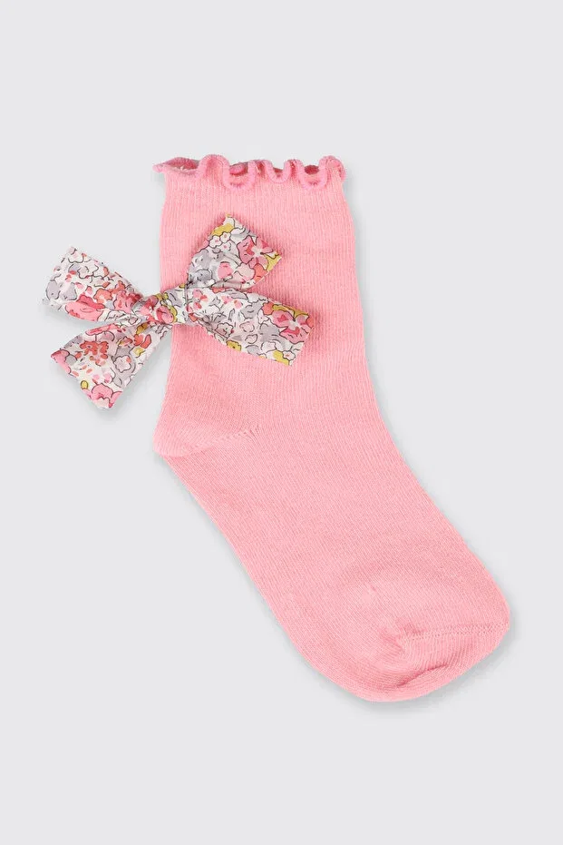Детские носки для девочек с кружевом Liberty fabric socket ribbon detailed Panço, Pink