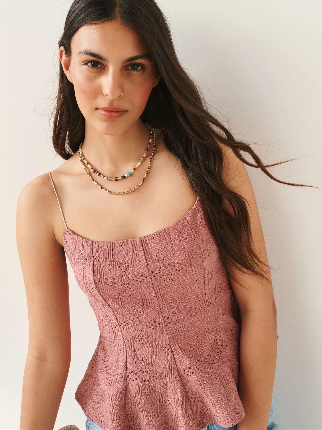 Топ с кружевом и пеплумом Strappy Peplum Lace Next, розовый