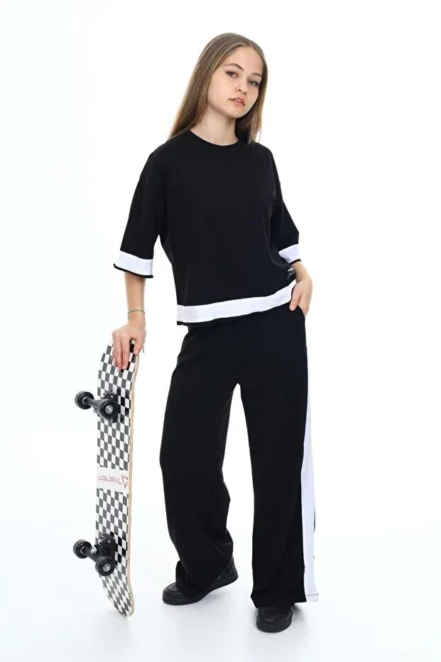 Детский комплект спортивной одежды для девочек хлопковый оверсайз Sportswear Jannock, Black