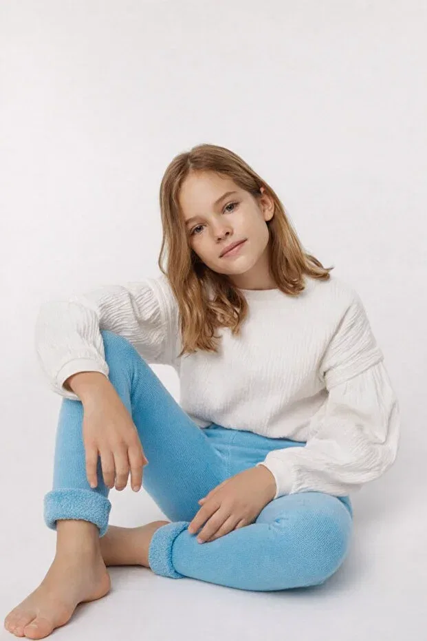 Детские леггинсы для девочек из махры, Katia&Bony, Ice Blue