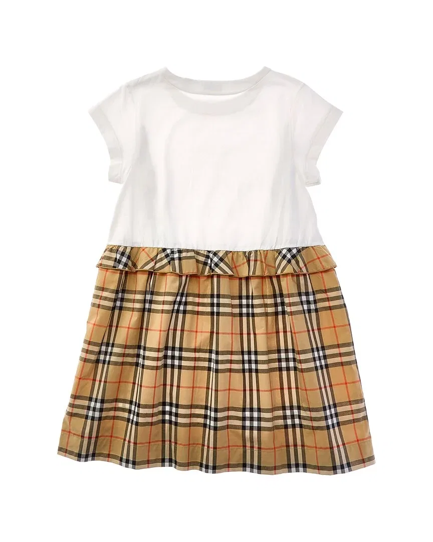 Детское платье для девочек с оборками Burberry Check Trim Stretch Dress, коричневый — фото 2