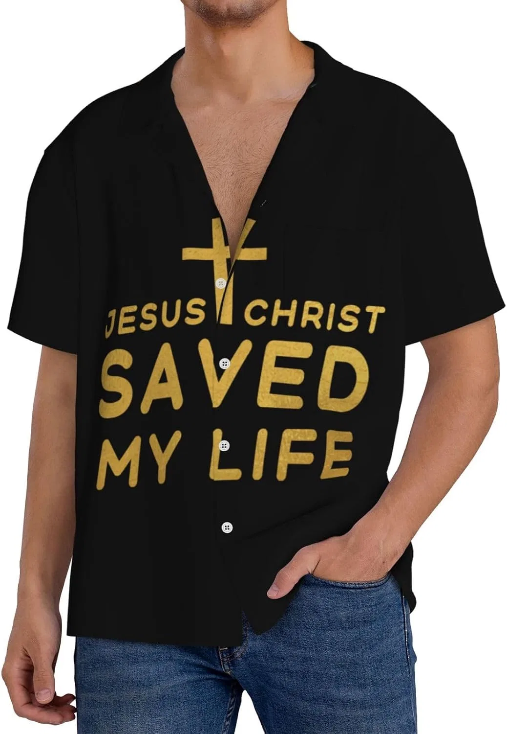 Мужская свободная рубашка с принтом Jesus Christ Saved My Life, Black