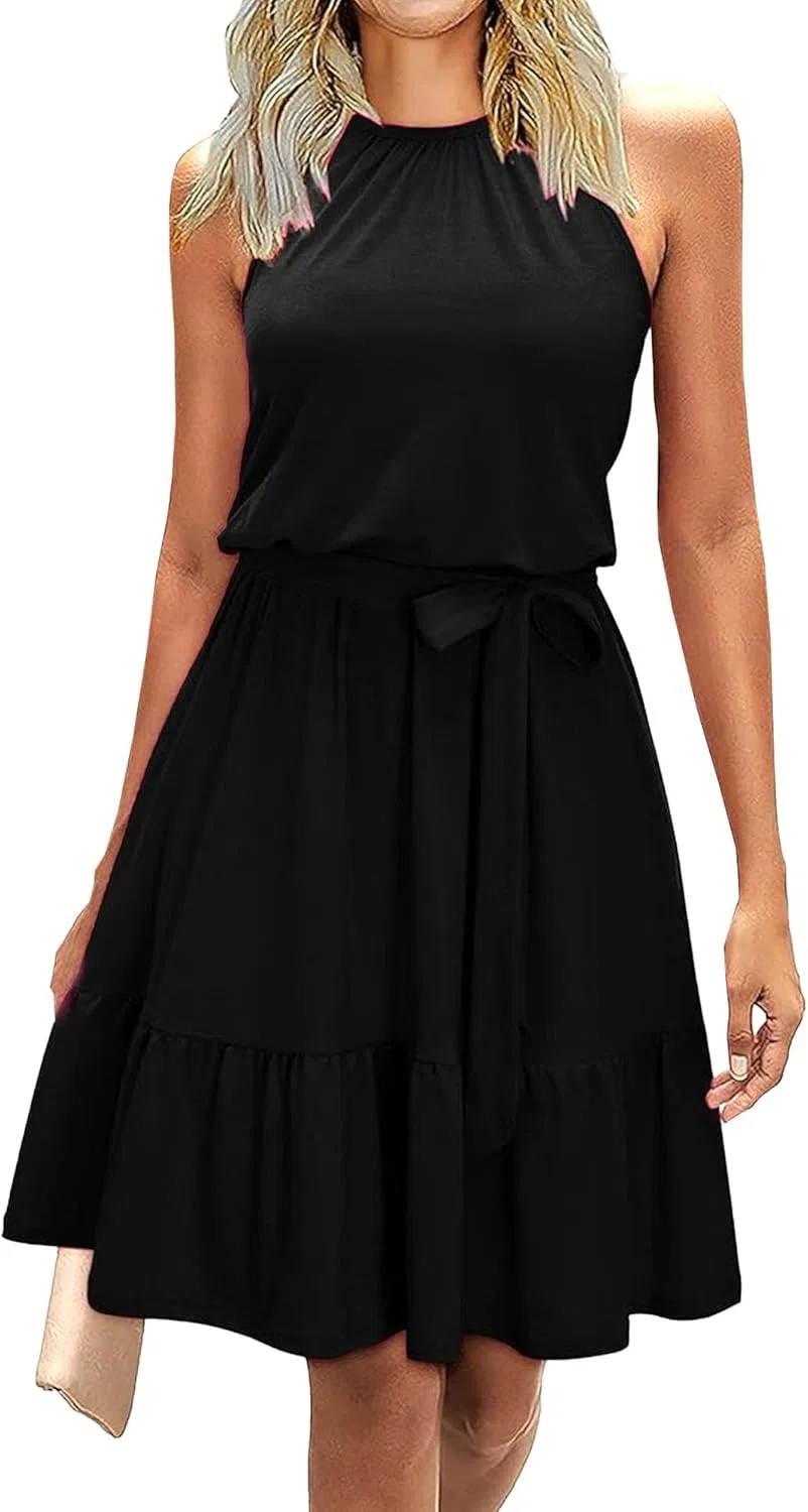 Женское летнее платье на запах с поясом Halter, Black