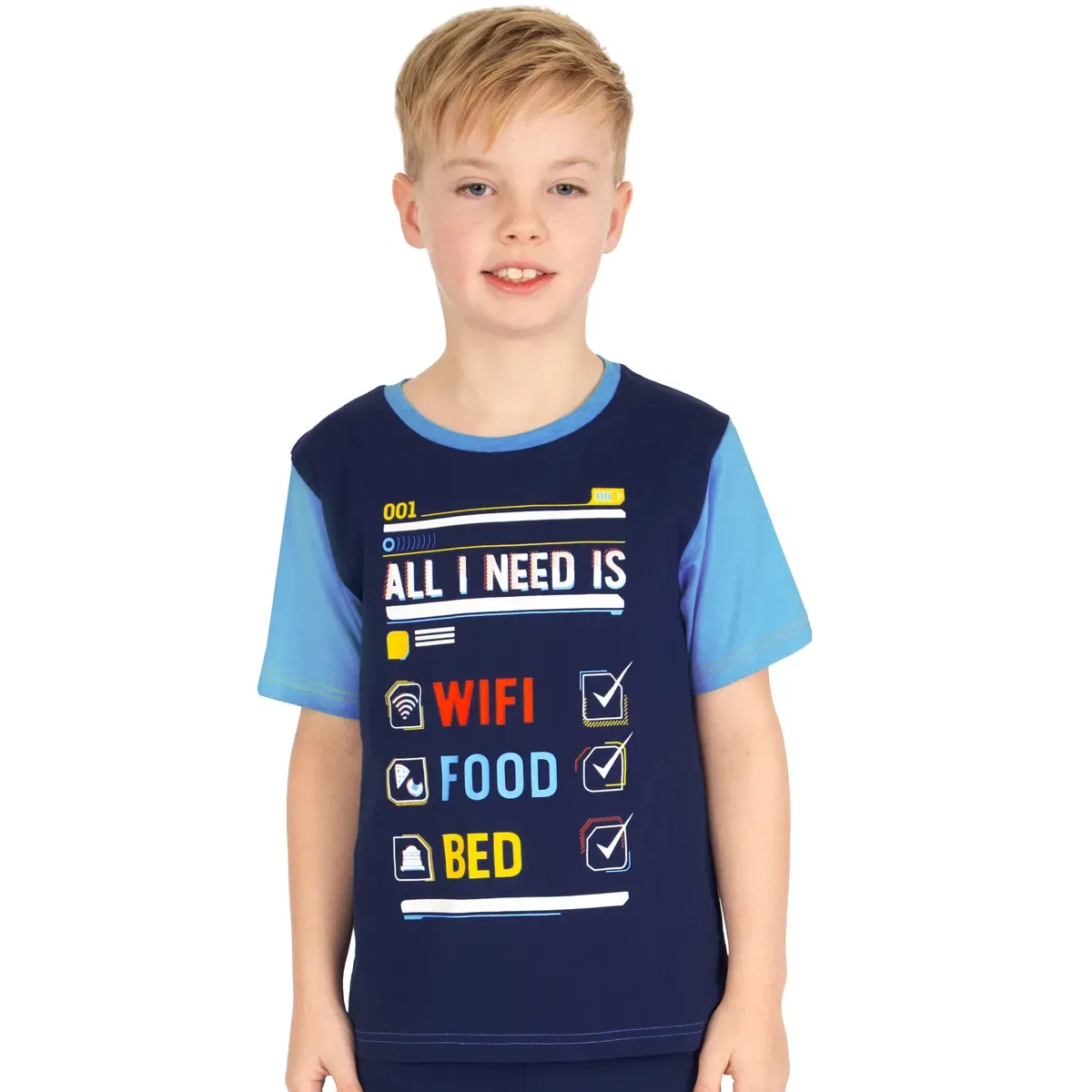 Футболка с принтом All I Need Is Wifi Food Bed Pyjamas Harry Bear, Blue — фото 3