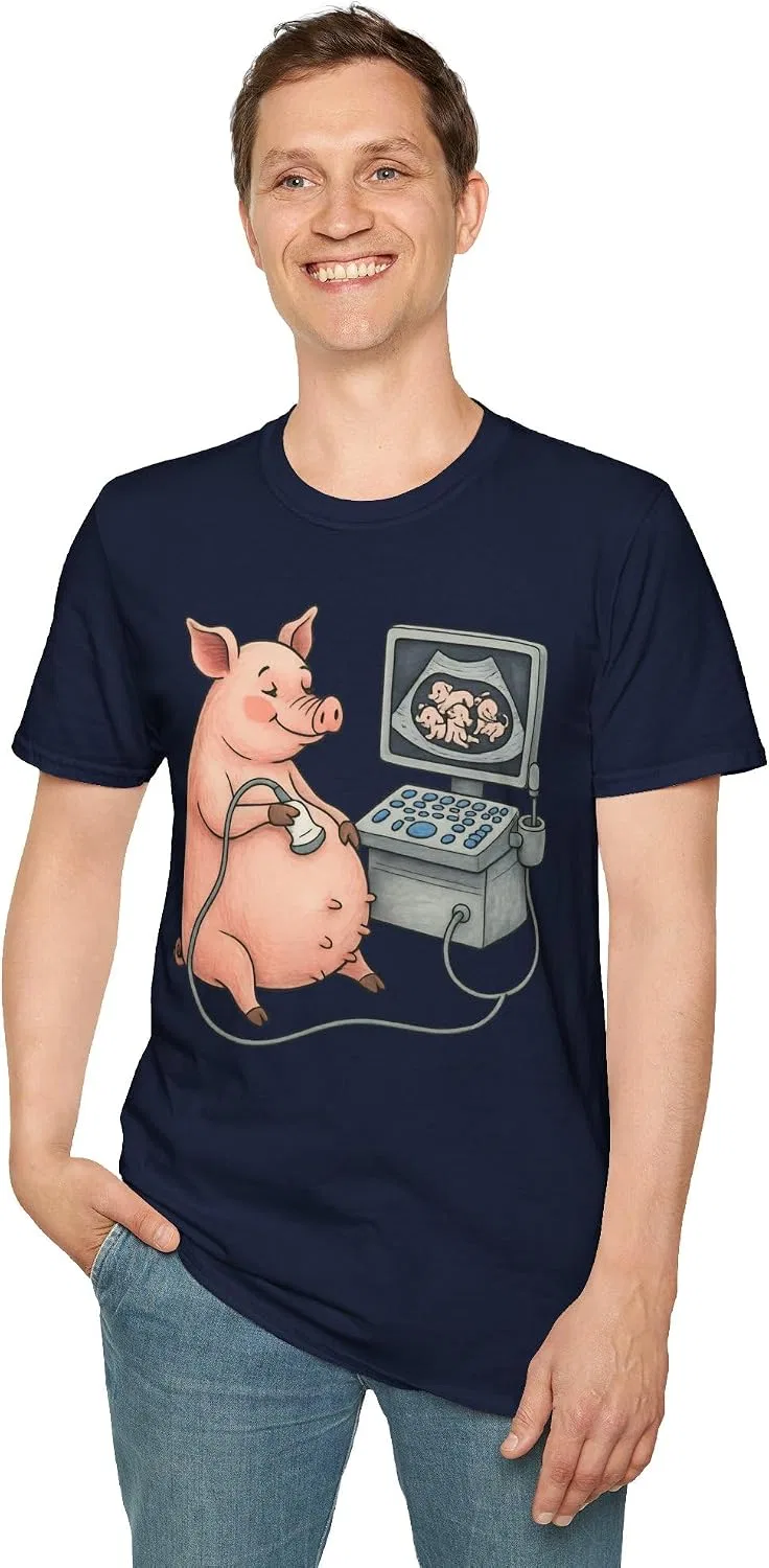 Женская футболка с принтом Pregnant Pig Ultrasound Shirt, тёмно-синий — фото 4