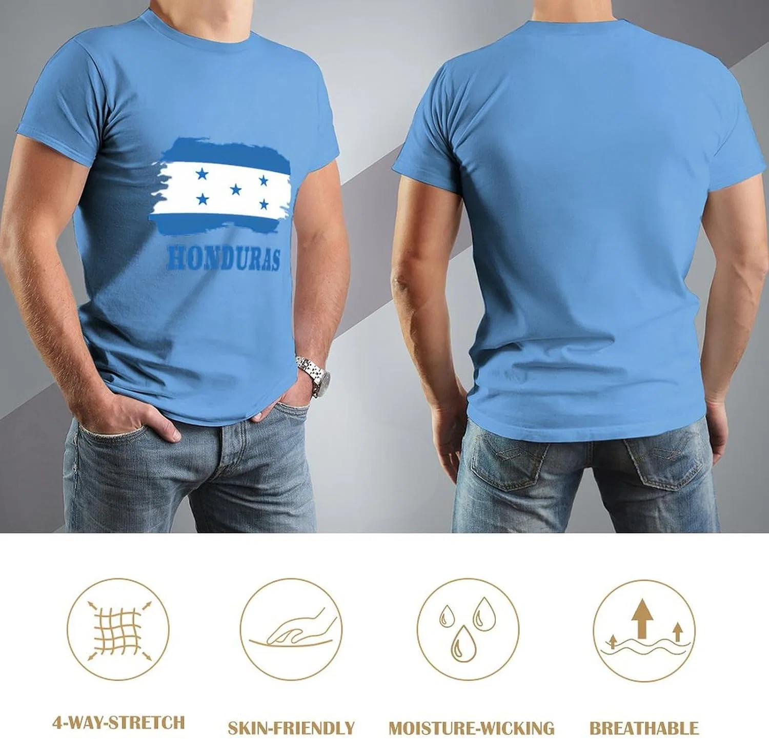 Мужская футболка с принтом флага Гондураса, Medium Blue — фото 4
