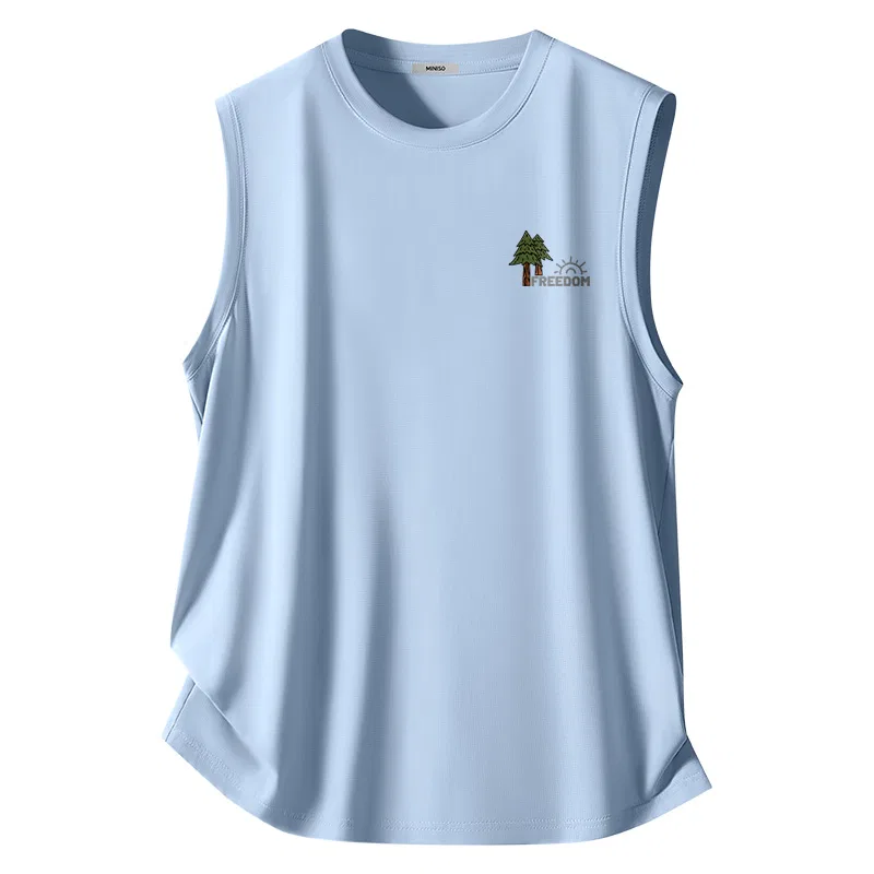 Детский топ-майка без рукавов MINISO, Ice Silk Mesh White (Ma Camping Sticker Chest Logo) — фото 4