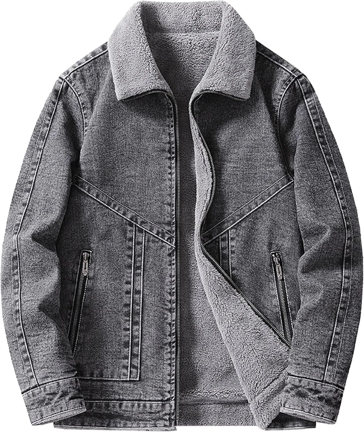 Мужское джинсовое пальто с флисовой подкладкой, Distressed, серый