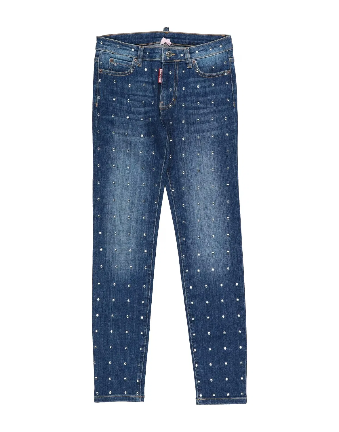 Джинсы скинни с потертостями и стразами Dsquared2, синий