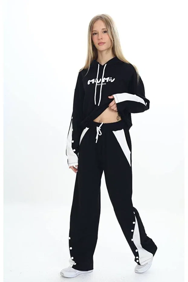 Детский спортивный комплект для девочек с полосками Pantulux, Black — фото 4