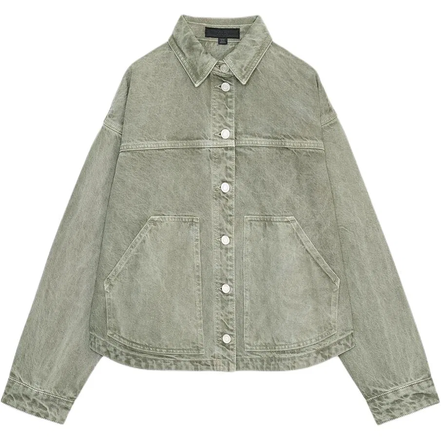 Женская джинсовая куртка с воротником-лацканом Khaki ZARA, Khaki