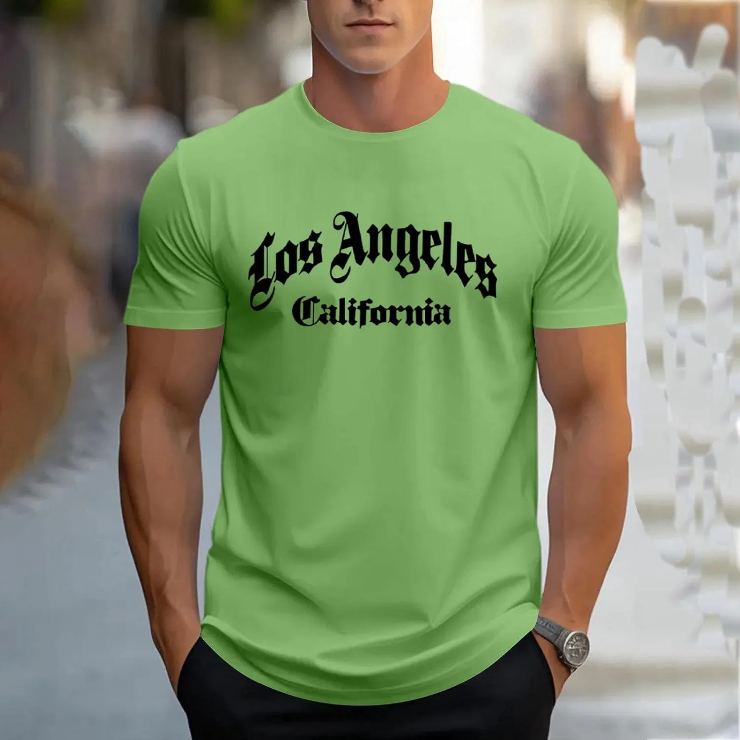 Мужская футболка с принтом Los Angeles California Generic, Green — фото 2