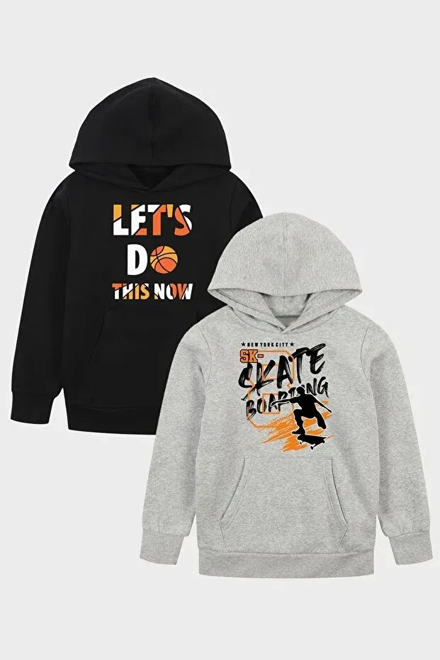 Детский комплект свитшотов для мальчиков с принтом Let's Do-Sk Skate, Ya Ko Kids, Gray-Black