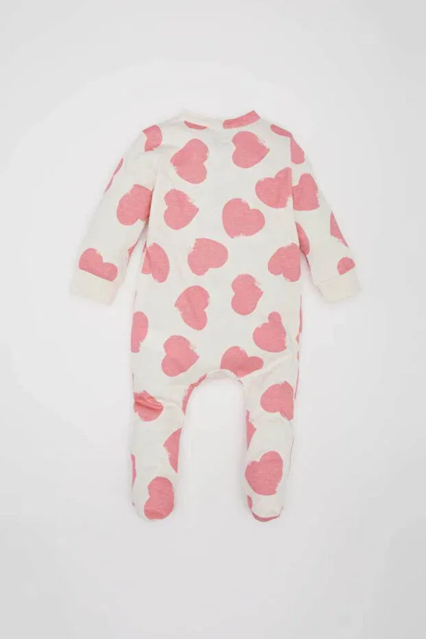 Детский комбинезон для девочек хлопковый Heart pattern Defacto, Ecru-Er233 — фото 4