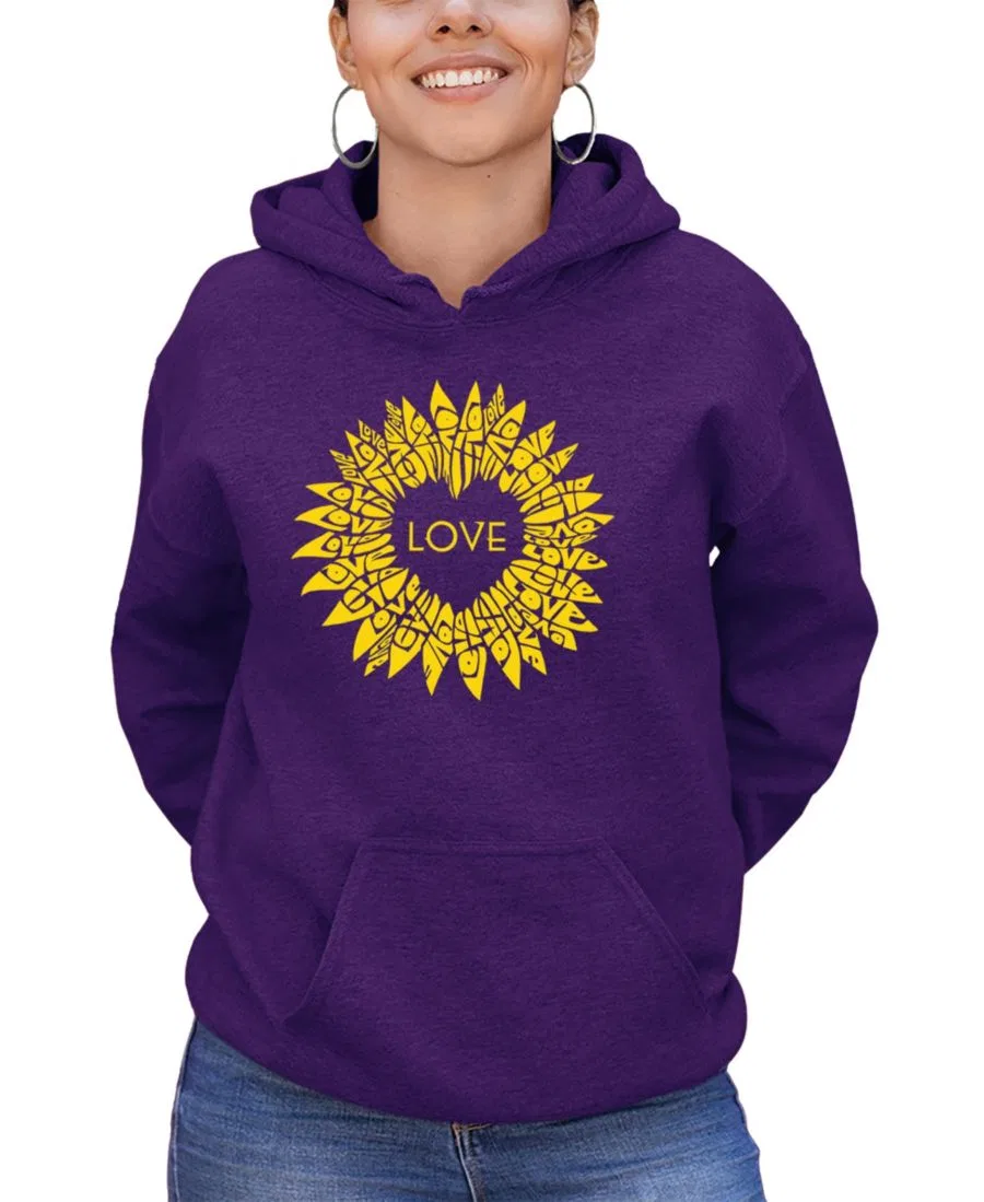 Худи с капюшоном, с принтом Sunflower Love Word Art LA Pop Art, Purple