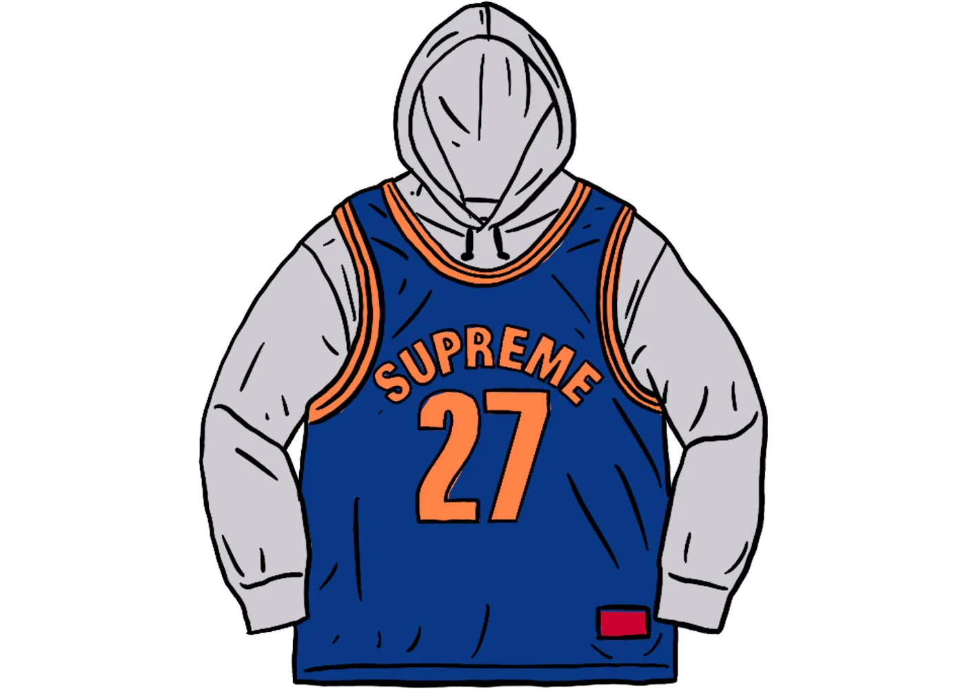 Мужской худи с капюшоном с принтом Supreme Basketball Jersey Hooded Sweatshirt, Ash Grey