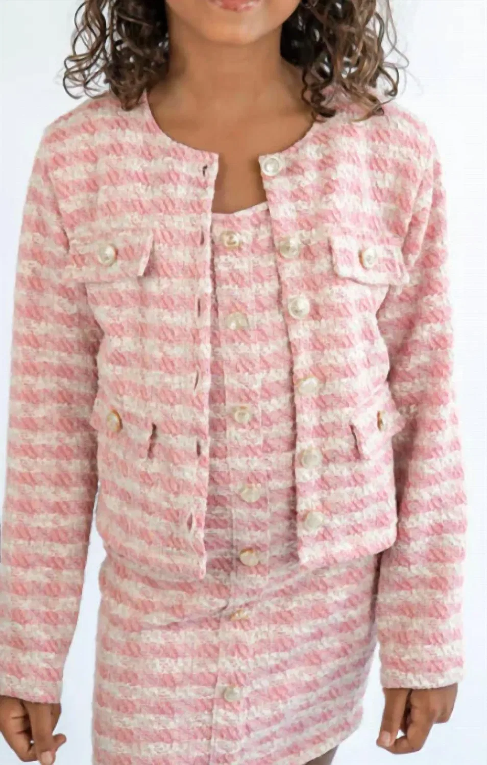 Детский жакет для девочек с длинным рукавом Tweed Jacket In flowers by zoe, розовый — фото 2