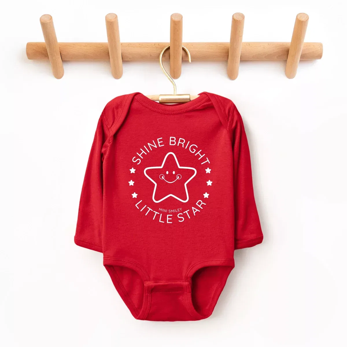 Детское боди с длинным рукавом Mini Smiley Shine Bright Little Star The Juniper Shop, Red — фото 2