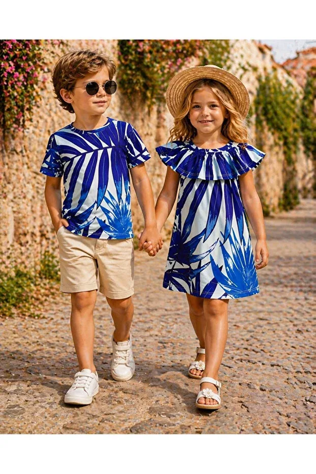 Детское платье для девочек с коротким рукавом Leora Kids Store, Blue