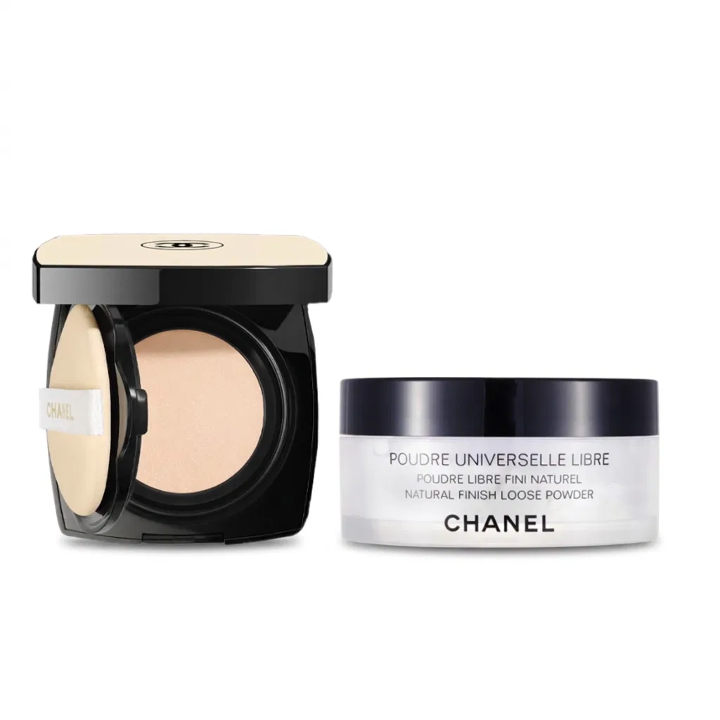 Женский набор косметики с тональной основой и рассыпчатой пудрой Air Cushion Setting Loose Powder CHANEL