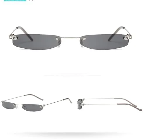 

Модные маленькие солнцезащитные очки для женщин и мужчин, без оправы, узкие, трендовые, из сплава, в стиле стритвеар, с защитой от УФ-излучения UV400 MTZJH, C7