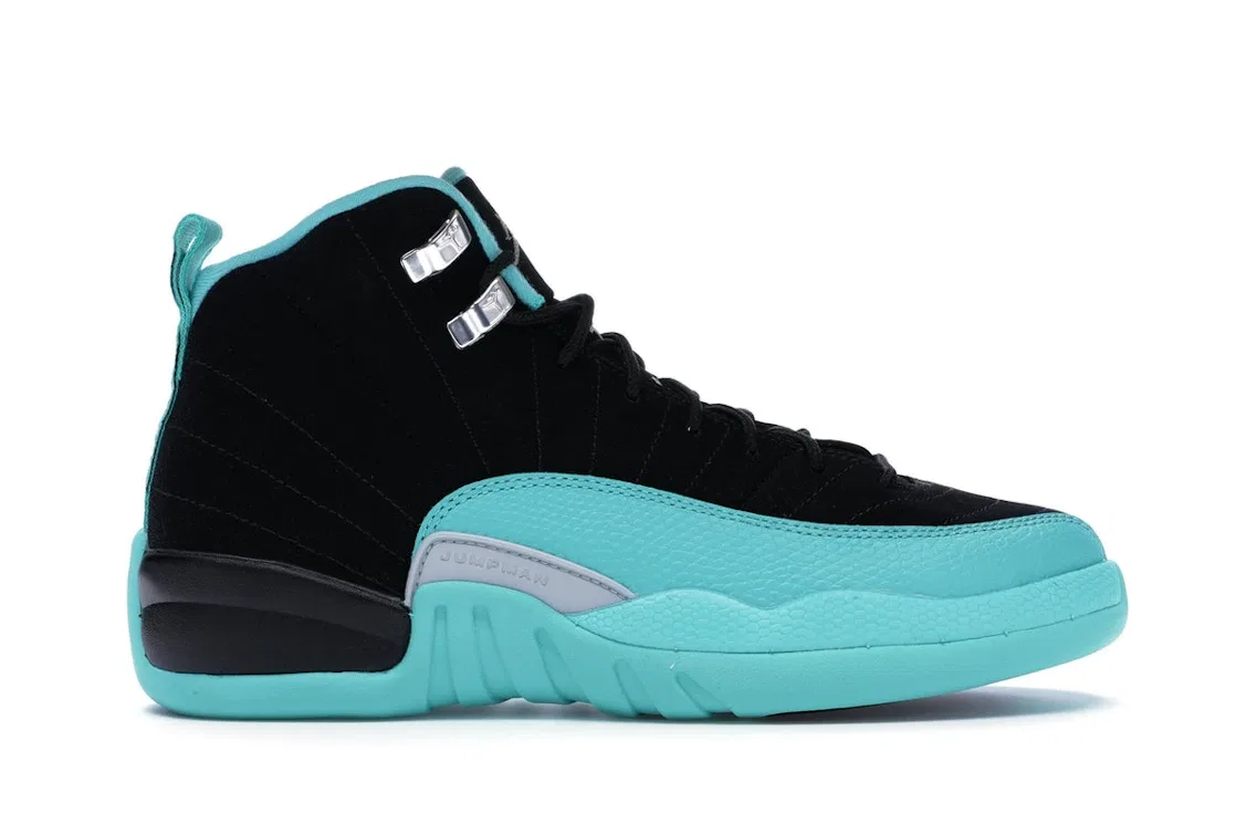 Детские кроссовки Lifestyle с принтом Jordan 12 Retro, Black/Metallic Silver-Hyper Jade