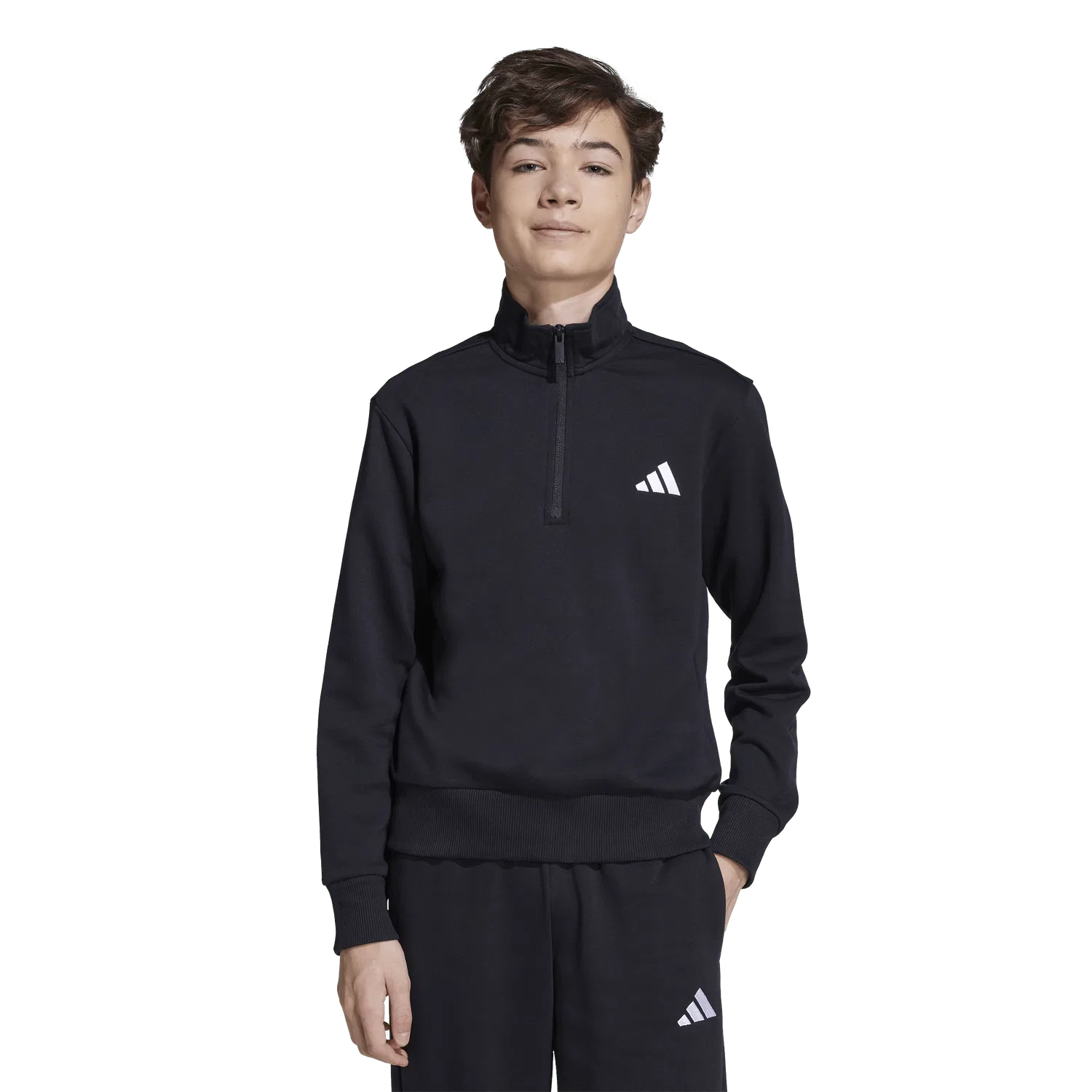 Детский флисовый пуловер с полузастежкой-молнией Adidas, черный — фото 2