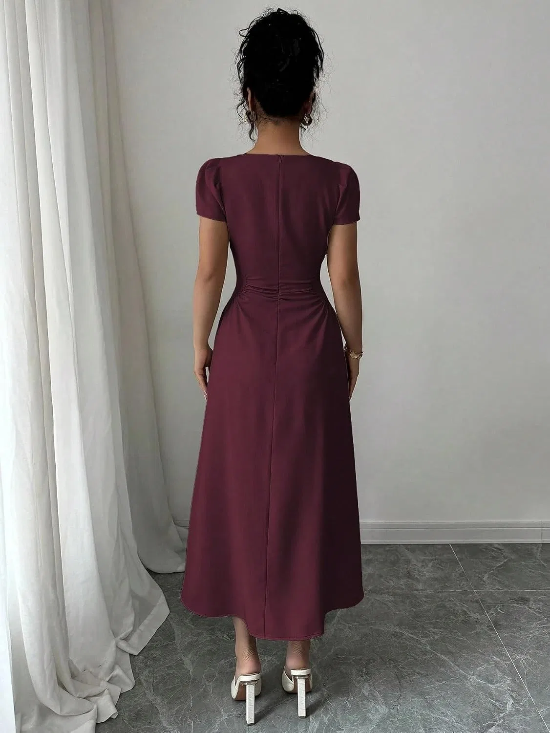 Женское элегантное платье с драпировкой A-line, Maroon — фото 3