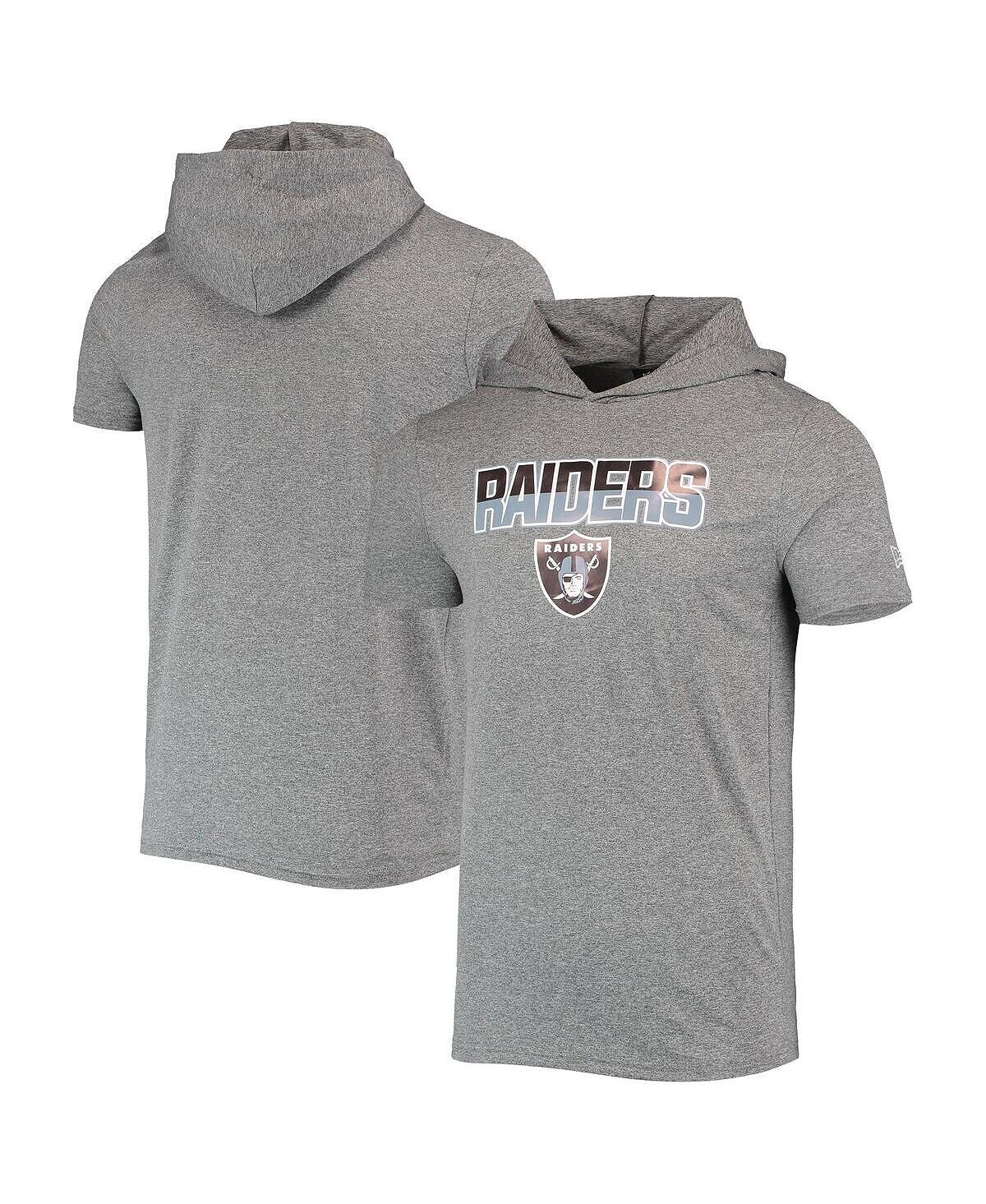 

Мужская футболка с капюшоном las vegas raiders team цвета меланжа серого цвета с начесом New Era, серый