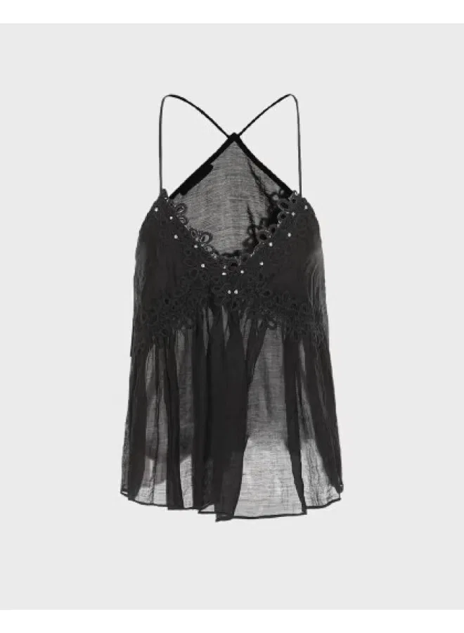Топ без рукавов с вышивкой и бисером Zara, черный